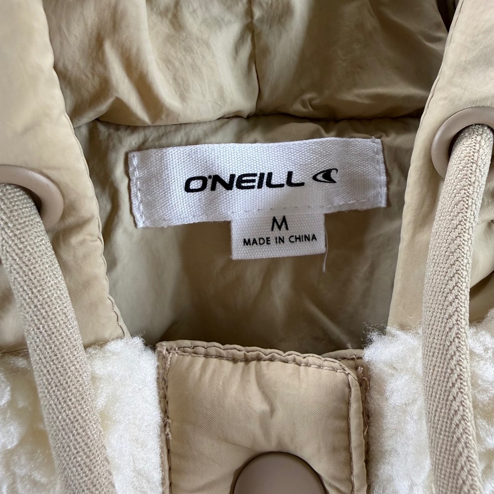 O'Neill Womens Sherpa Quilted Hooded Jacket Cream Tan Mixed Media Size M - Picture 4 of 10